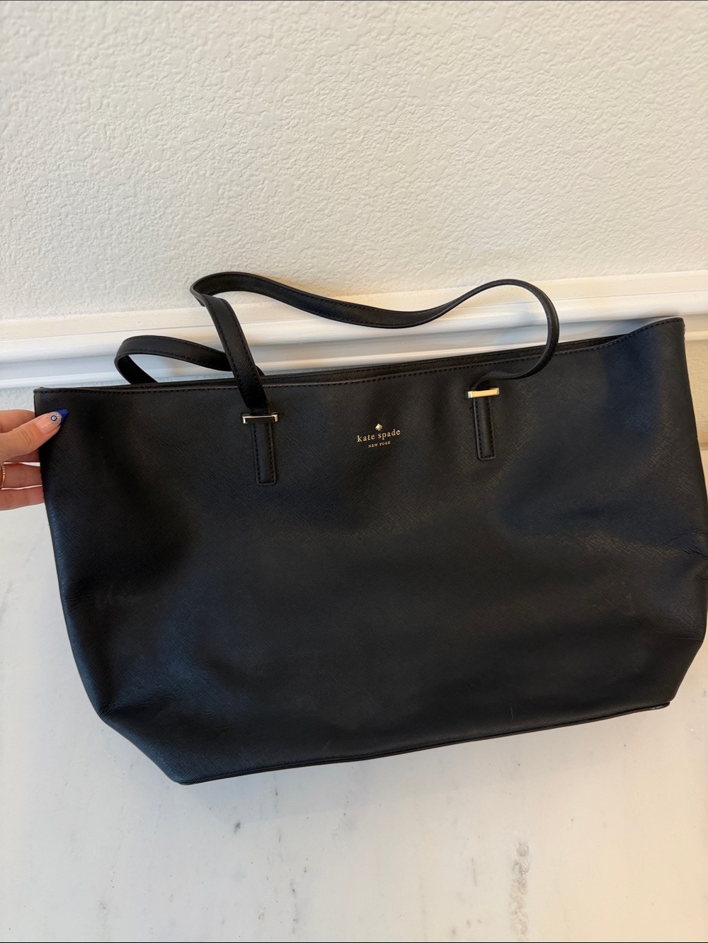 kate spade Black Leather Tote with Gold Accent
